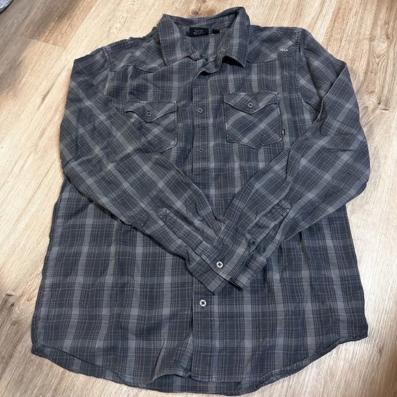Vans Long Sleeve Flannel Plaid Dark Gray Button Down Size Large - Picture 1 of 6